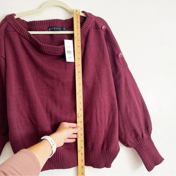 New Fashion to Figure Adrienne Off Shoulder Sweater button shoulder burgundy 0 - Picture 7 of 11